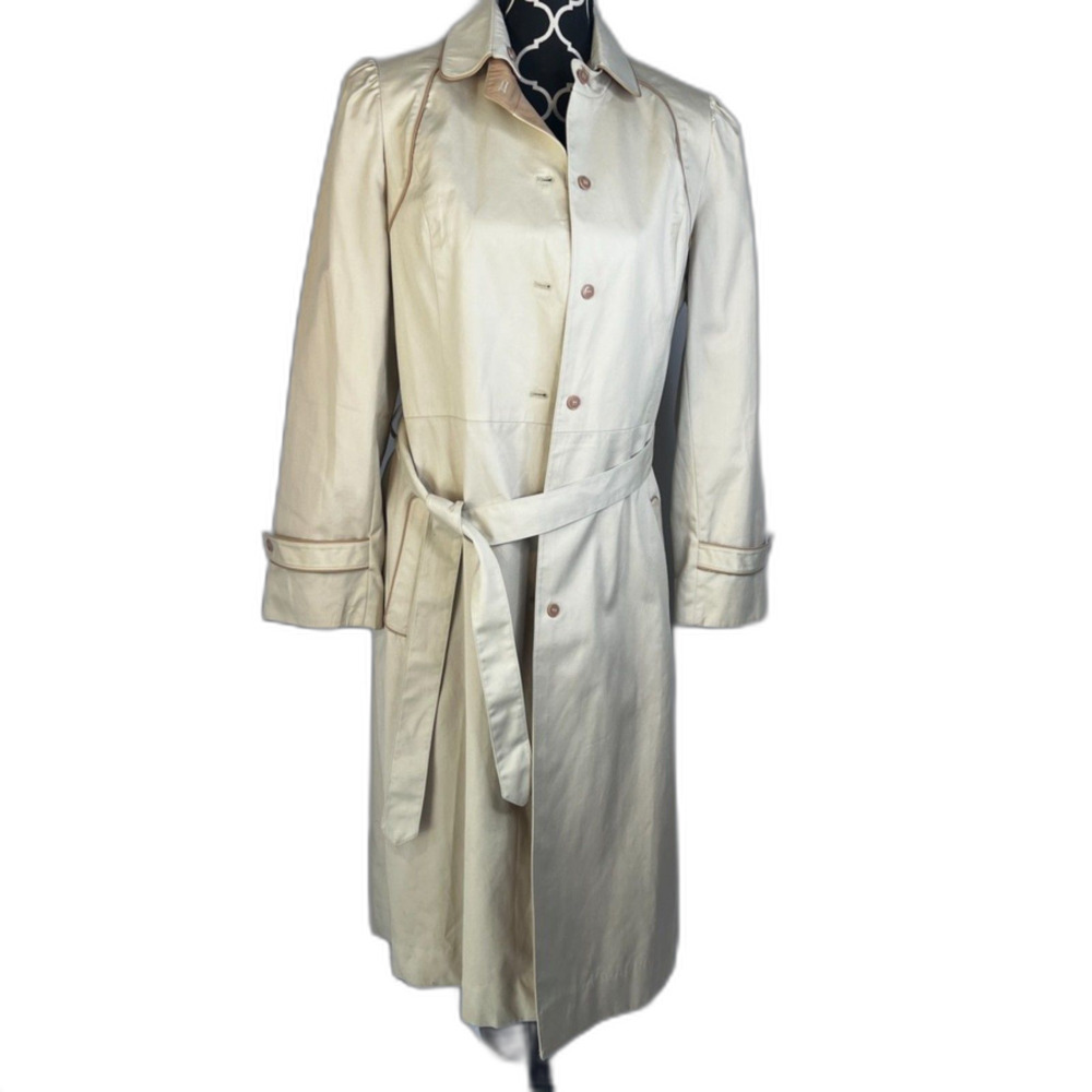 Utex Vintage Retro Y2K Granny Core Cream Belted Front Button Trench Size‎ 11/12